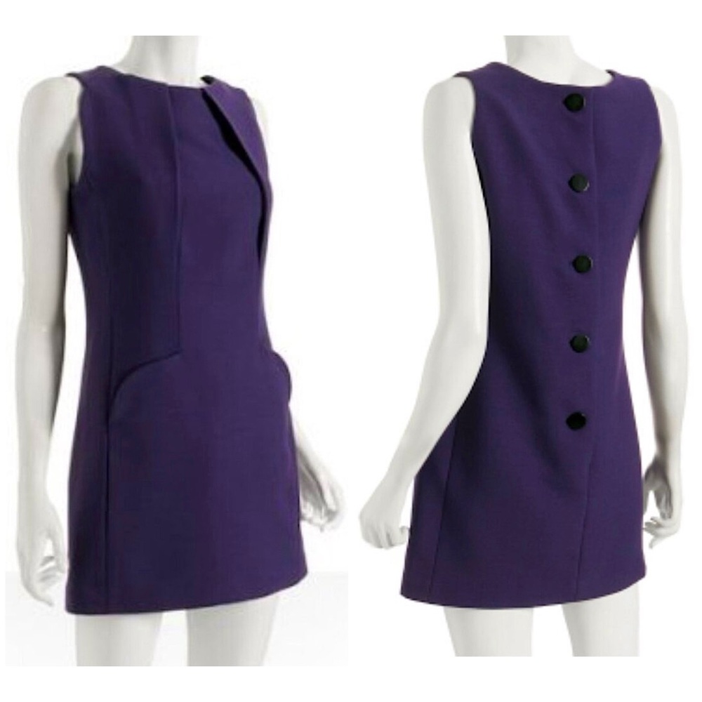 JILL STUART | Designer Purple A-line Mod Button Down Back Silk & Wool Dress